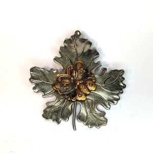 Sylvia Dahl Maple Leaf Clip Scarf Butterfly Silver Gold Tone Signed Fall